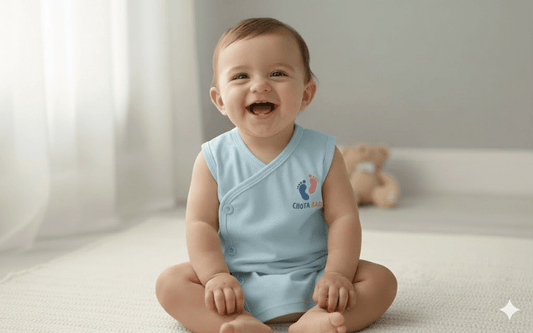 Chota Babu Newborn Sleeveless Jhabla – Baby Blue - Chota Babu