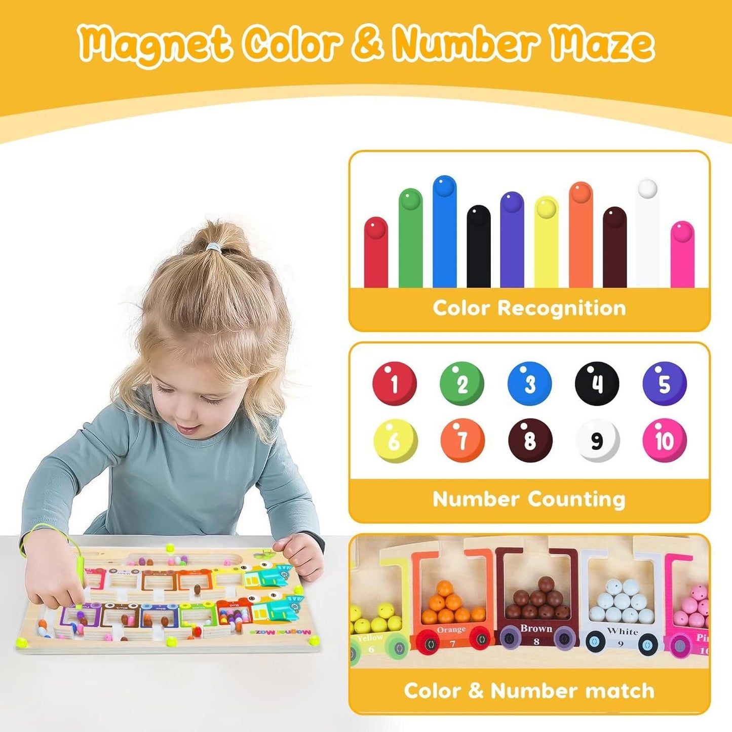 Magnetic Color & Number Maze Montessori Wooden Puzzle Game Board - Chota Babu