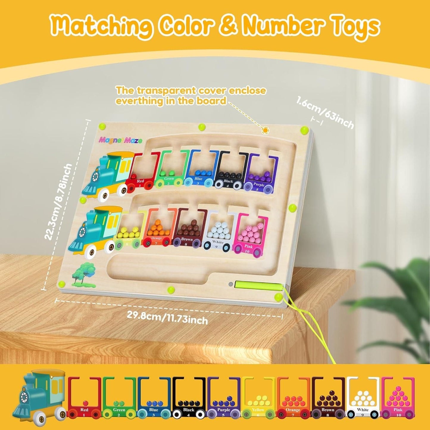 Magnetic Color & Number Maze Montessori Wooden Puzzle Game Board - Chota Babu