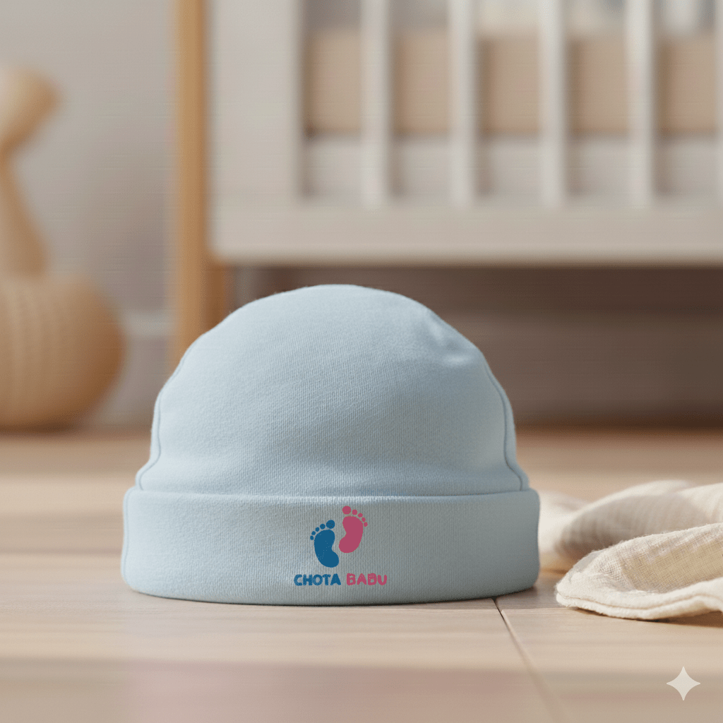 Baby Cotton Cap – Soft & Gentle Newborn Headwear | Baby Blue - Chota Babu