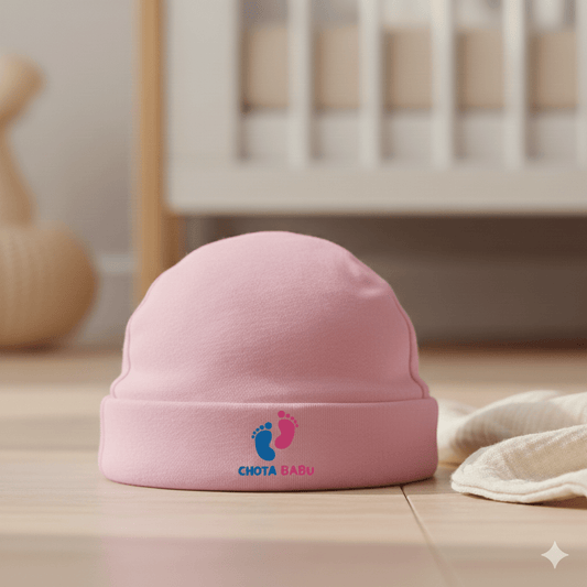 Baby Cotton Cap – Soft & Gentle Newborn Headwear | Baby Pink - Chota Babu