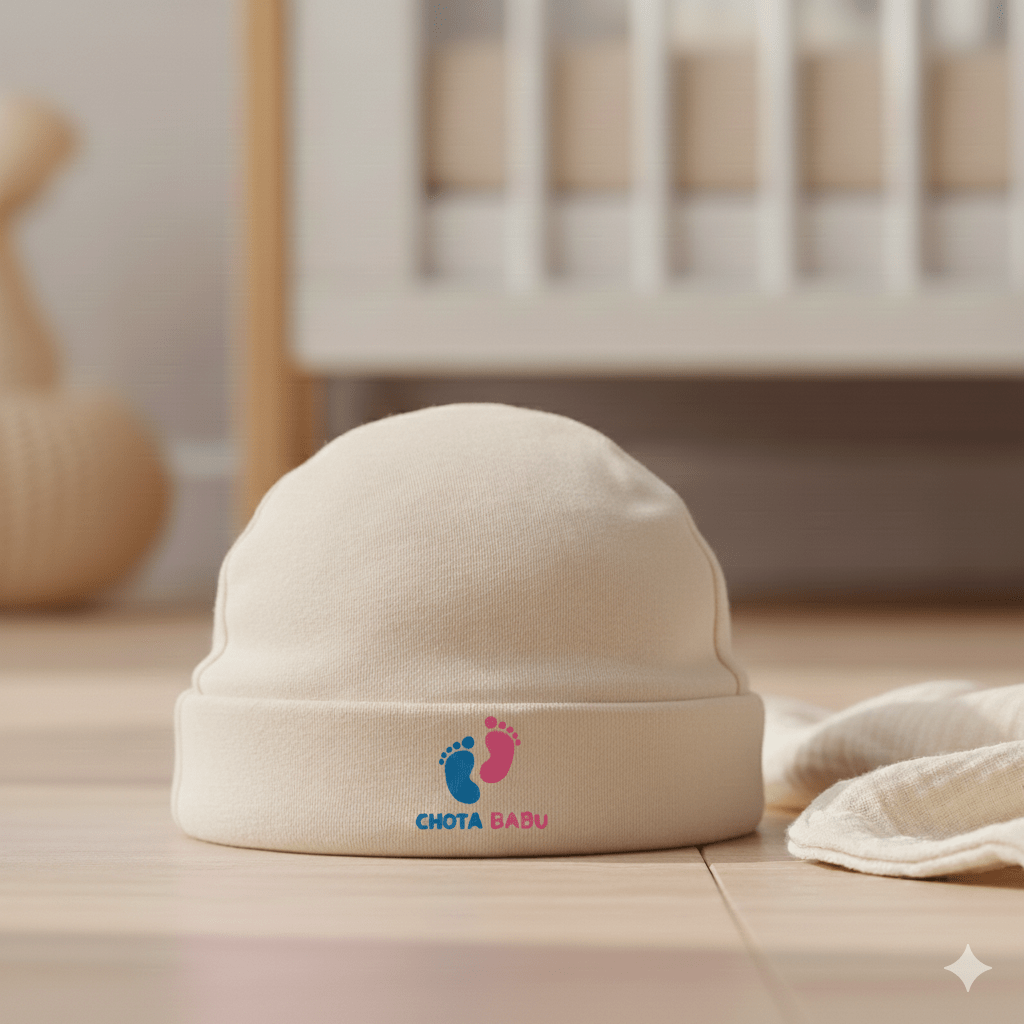 Baby Cotton Cap – Soft & Gentle Newborn Headwear | Cream Color - Chota Babu