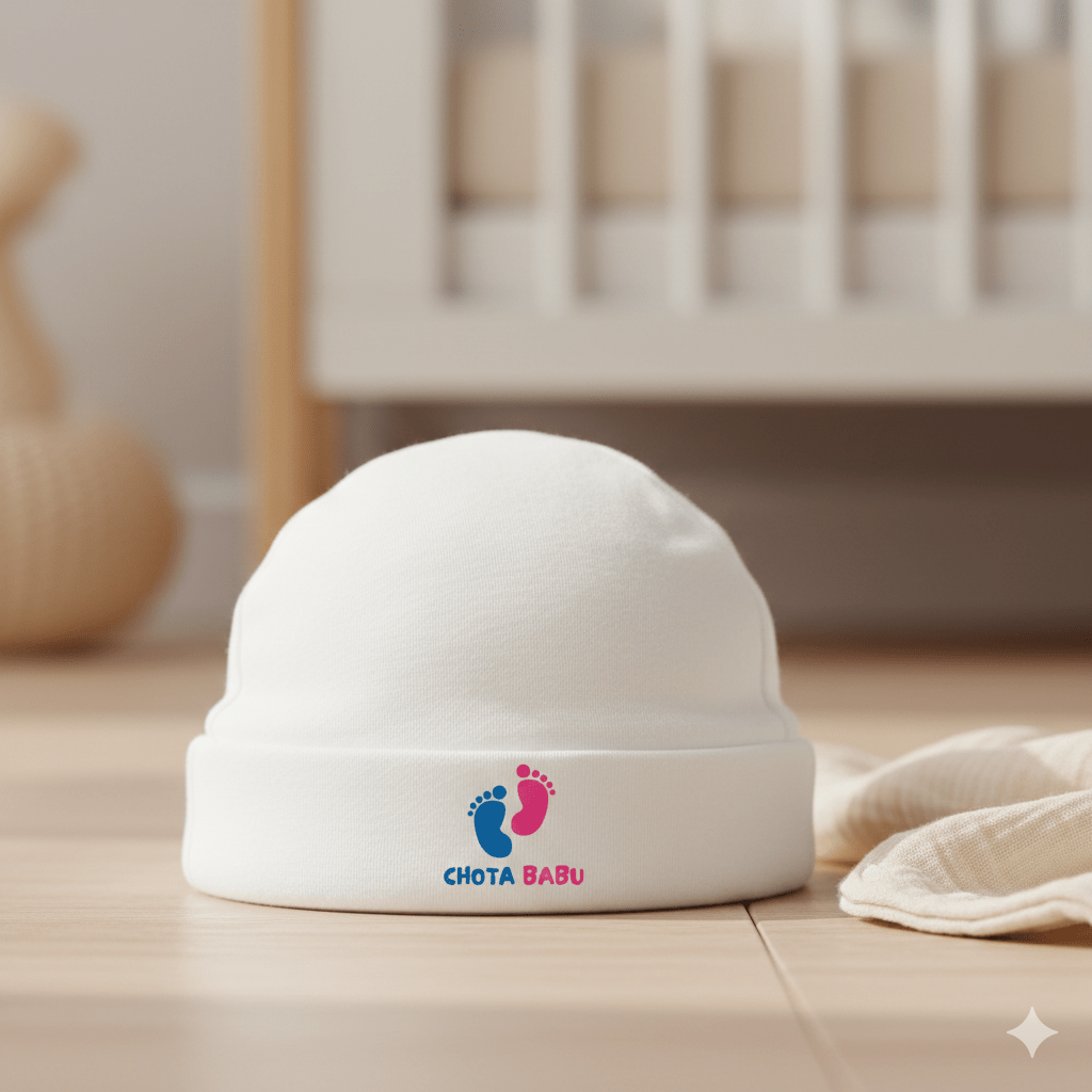 Baby Cotton Cap – Soft & Gentle Newborn Headwear | White - Chota Babu