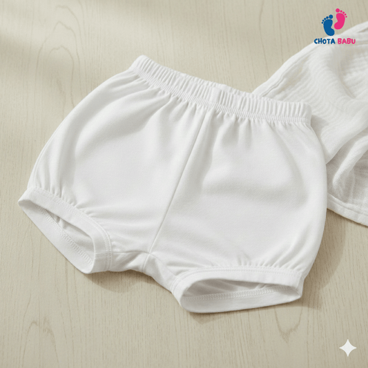 Baby Cotton Shorts / Bloomers | White - Chota Babu