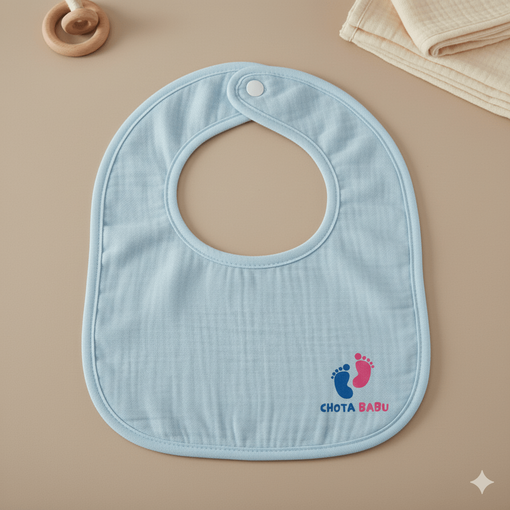Chota Babu Muslin Cotton Baby Bib – Baby Blue - Chota Babu