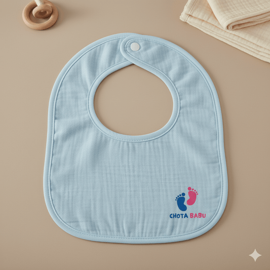 Chota Babu Muslin Cotton Baby Bib – Baby Blue - Chota Babu
