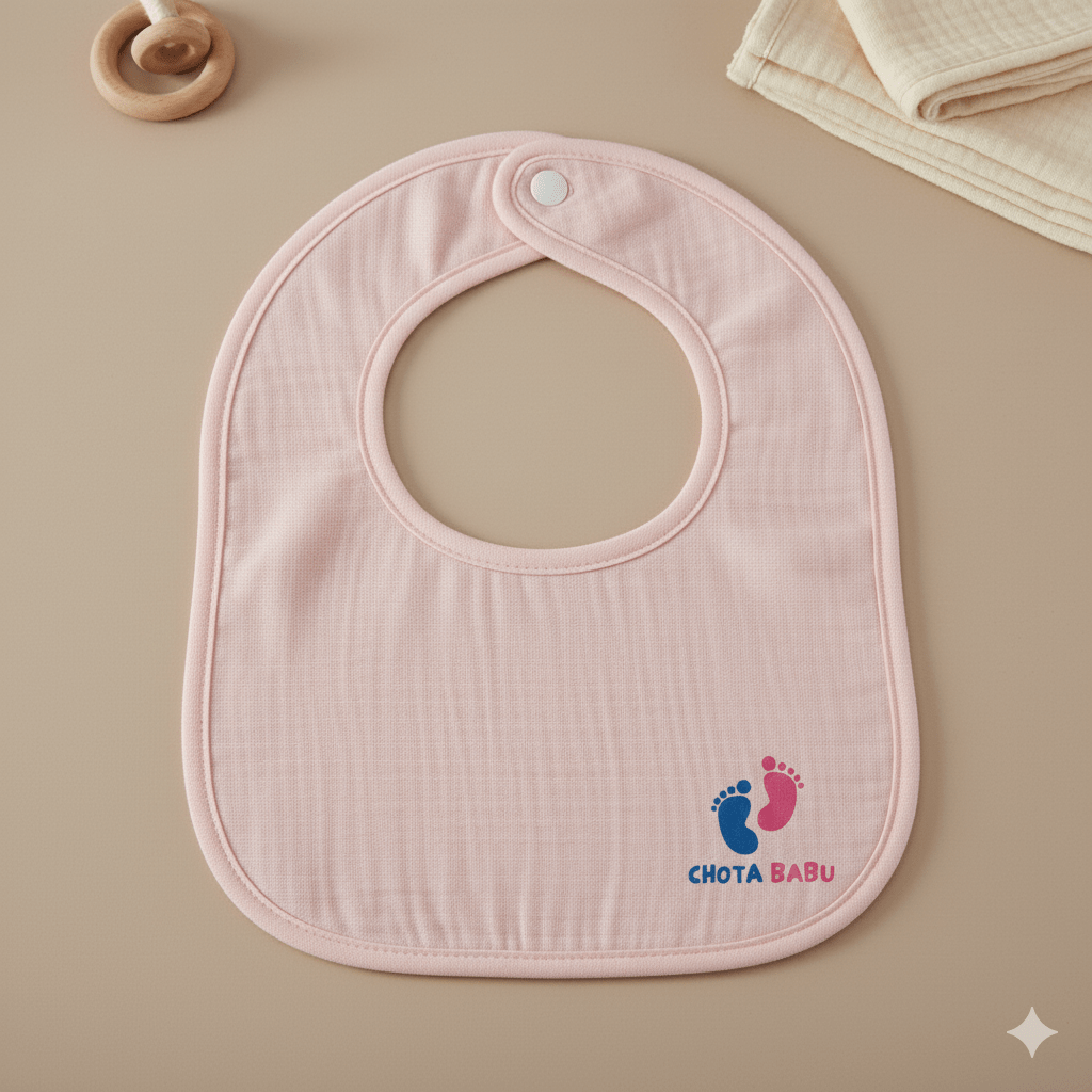 Chota Babu Muslin Cotton Baby Bib – Baby Pink - Chota Babu