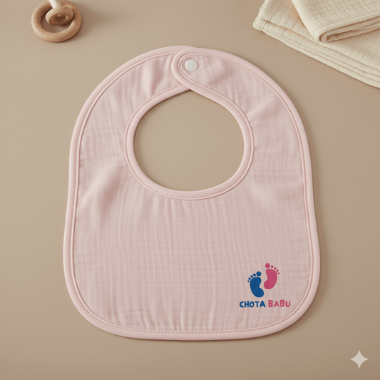 Chota Babu Muslin Cotton Baby Bib – Baby Pink - Chota Babu