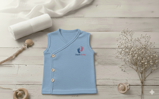 Chota Babu Newborn Sleeveless Jhabla – Baby Blue - Chota Babu