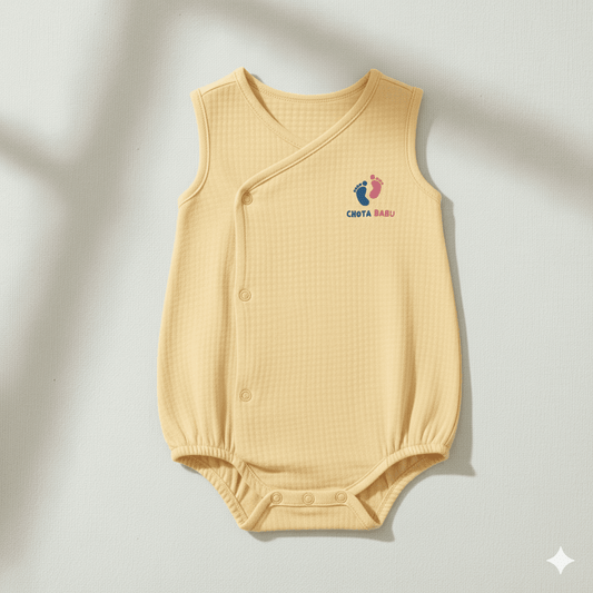 Chota Babu Sleeveless Cotton Summer Romper – Cute Yellow - Chota Babu