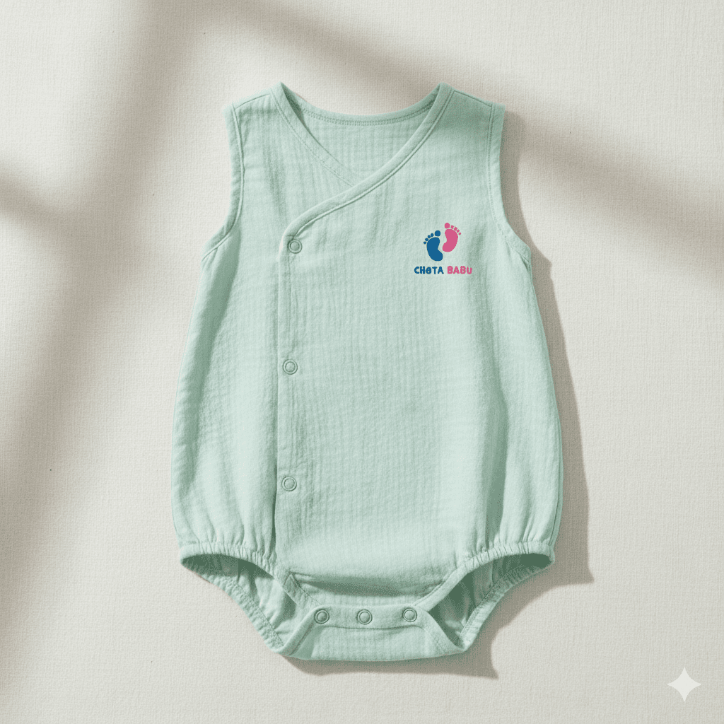 Chota Babu Sleeveless Cotton Summer Romper – Mint Green - Chota Babu