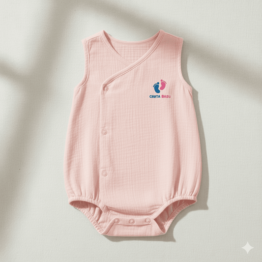 Chota Babu Sleeveless Cotton Summer Romper – Soft Pink - Chota Babu