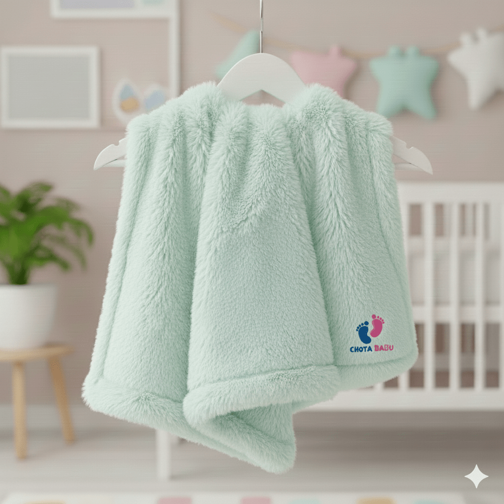Chota Babu Ultra - Soft Baby Fur Blanket - Mint Green - Chota Babu