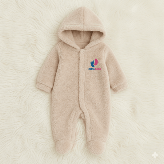 Chota Babu Ultra - Soft Fleece Hooded Baby Romper – pastel beige - Chota Babu