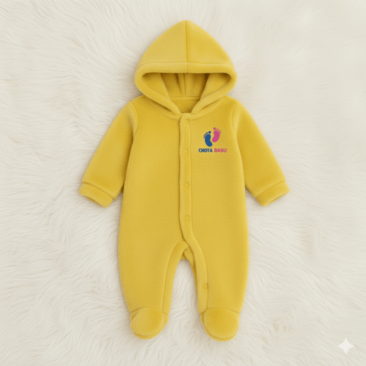 Chota Babu Ultra - Soft Fleece Hooded Baby Romper – Yellow - Chota Babu