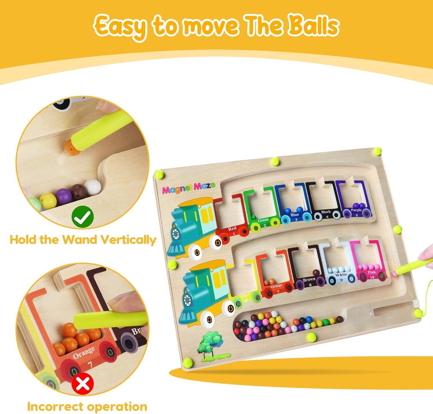Magnetic Color & Number Maze Montessori Wooden Puzzle Game Board - Chota Babu