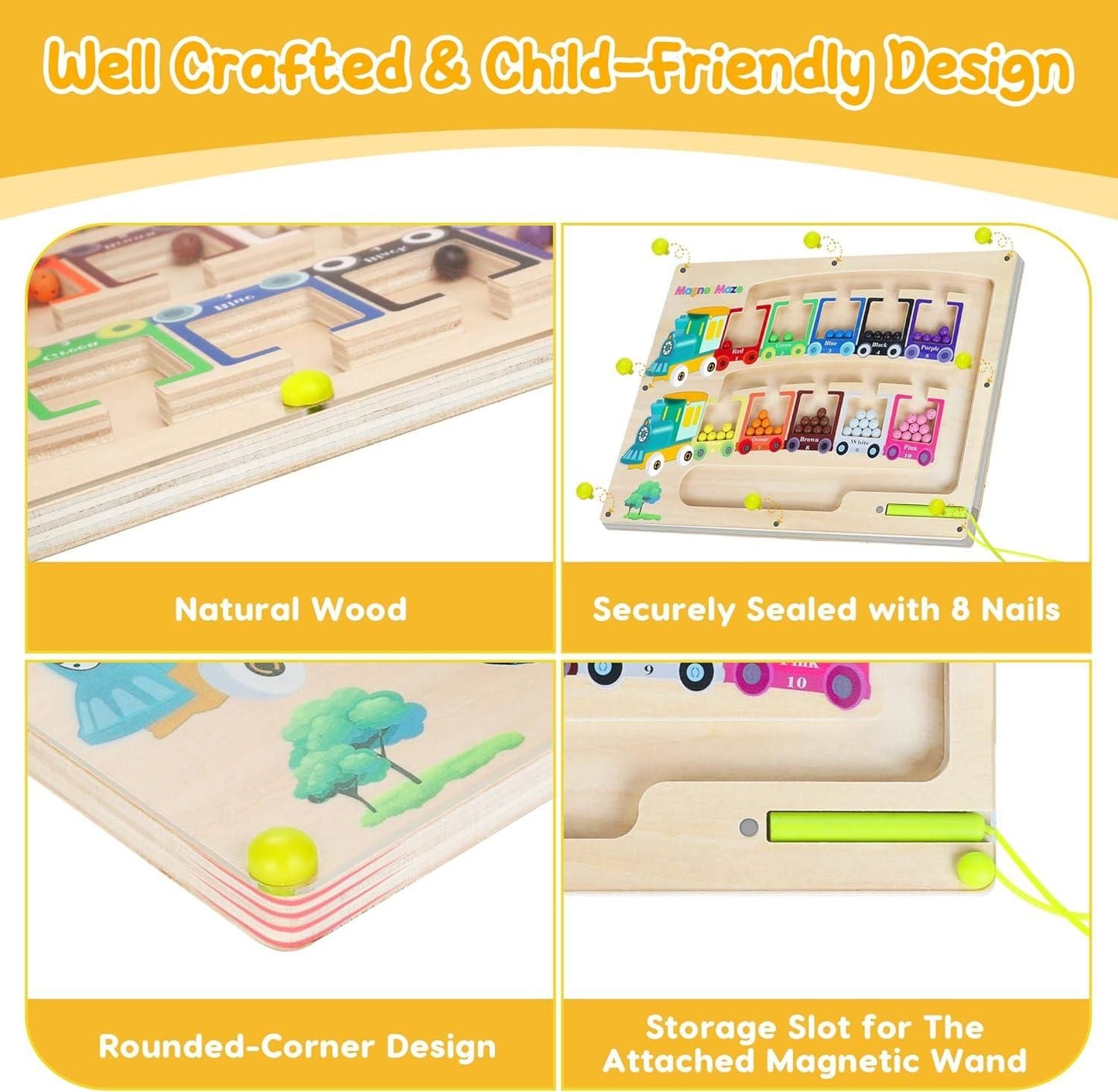 Magnetic Color & Number Maze Montessori Wooden Puzzle Game Board - Chota Babu