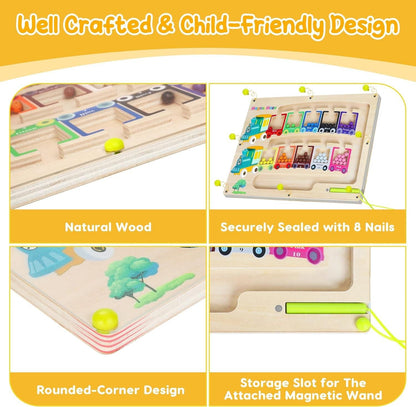 Magnetic Color & Number Maze Montessori Wooden Puzzle Game Board - Chota Babu