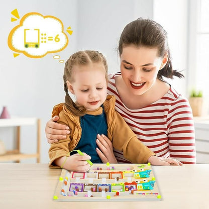 Magnetic Color & Number Maze Montessori Wooden Puzzle Game Board - Chota Babu
