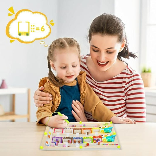 Magnetic Color & Number Maze Montessori Wooden Puzzle Game Board - Chota Babu